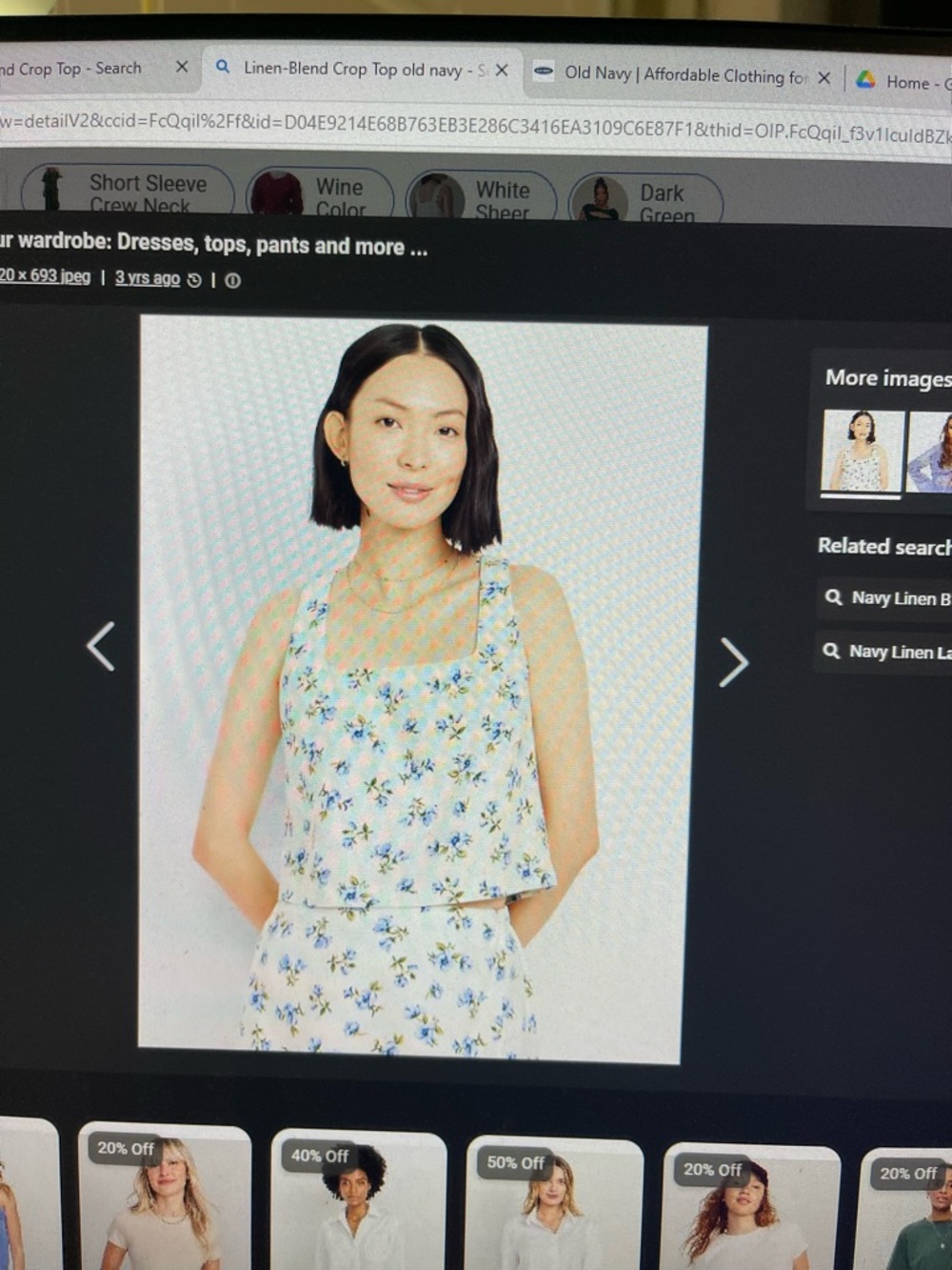 Women's Floral White and Blue Linen Top & Mini Skort - Picture 6 of 6